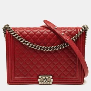 Chanel Boy Large Red Quilted Caviar Leather Flap Bag